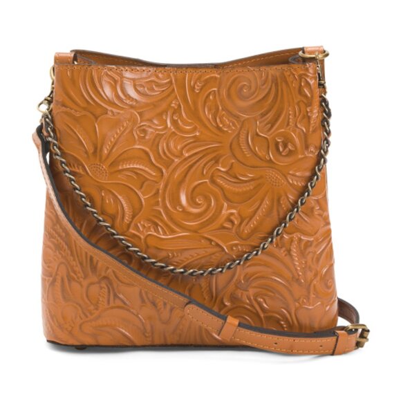 PATRICIA NASH Leather Ledra Bucket Crossbody With Chain And Leather Strap